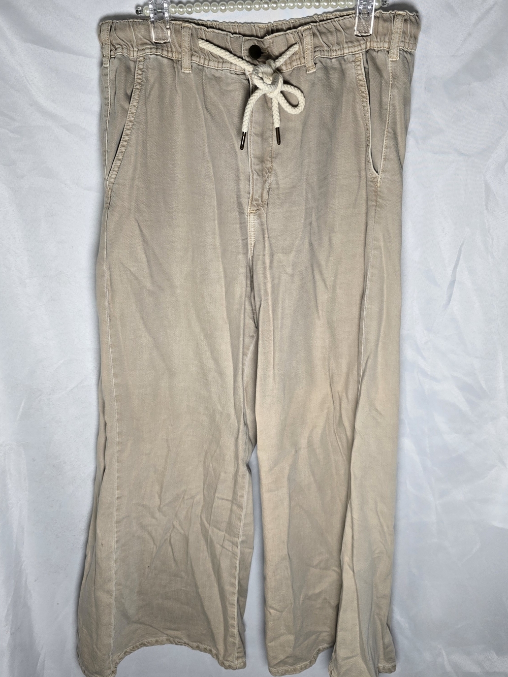 Pilcro Extreme Wide Leg Beige Drawstring Chino Pants Beach Nautical, Sz L
